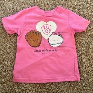 Pink Girls' Graphic Baseball Tee - Milwaukee Brewers